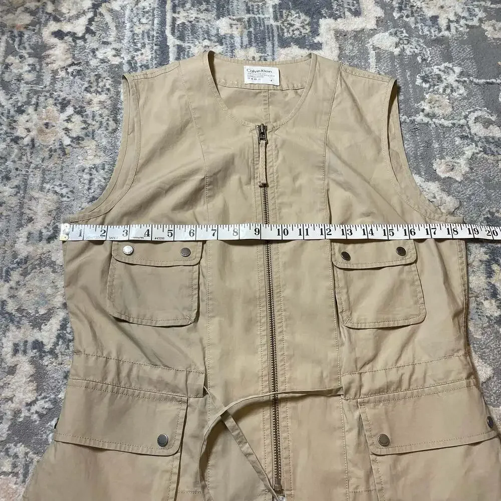 Calvin Klein Vintage Khaki Cotton Utility Safari Vest with Pockets Size 4 - Picture 2 of 5